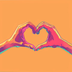 Fototapeta premium Drawing and illustrations of hands forming a heart shape. Various artistic styles include watercolor, pencil sketches, digital illustration, and graffiti art, showcasing hands in a heart gesture.