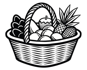 Big wicker basket with fruit vector image