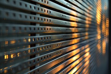 A close up of a metal wall with a light on