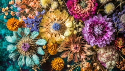 Bright dry flowers and herbs.. Abstract, boho style. 