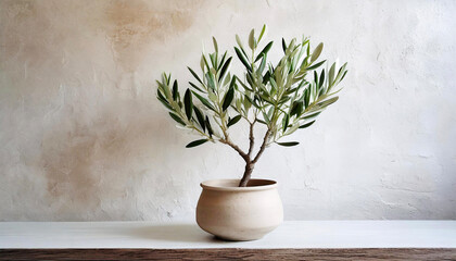 Olive tree in pot on white background.
