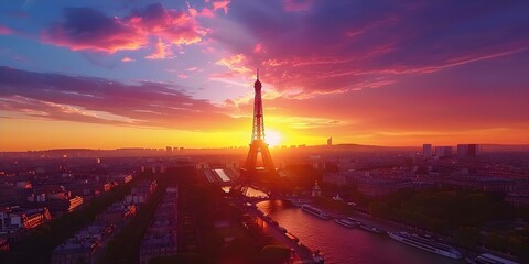 Eiffel Tower in Paris at sunset with space for text. Concept Travel Photography, Eiffel Tower, Paris Sunset, Text Space