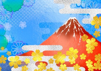 赤富士と桜のテクスチャ背景