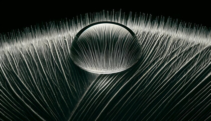 Macro Close-Up of Water Droplet on Feather with Intricate Details and Fine Textures