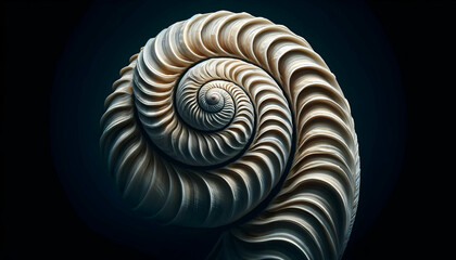 Intricate Spiral Shell with Textured Patterns in Dramatic Lighting