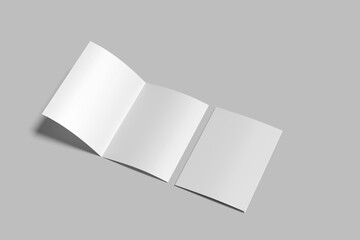 Blank Cover beside Opened A4 Bifold Brochure Mockup  with a soft grey background