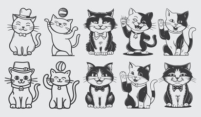 Hand Drawn Cat Silhouette Vector Collection