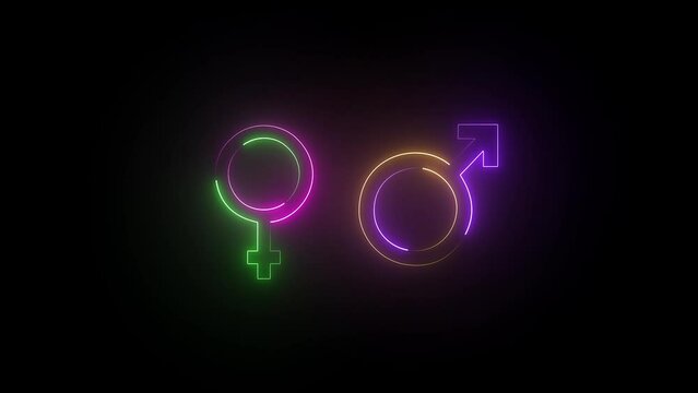 Neon Gender animation. Male female set gender icon animation.