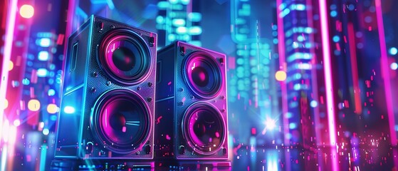 Obraz premium neon style speaker