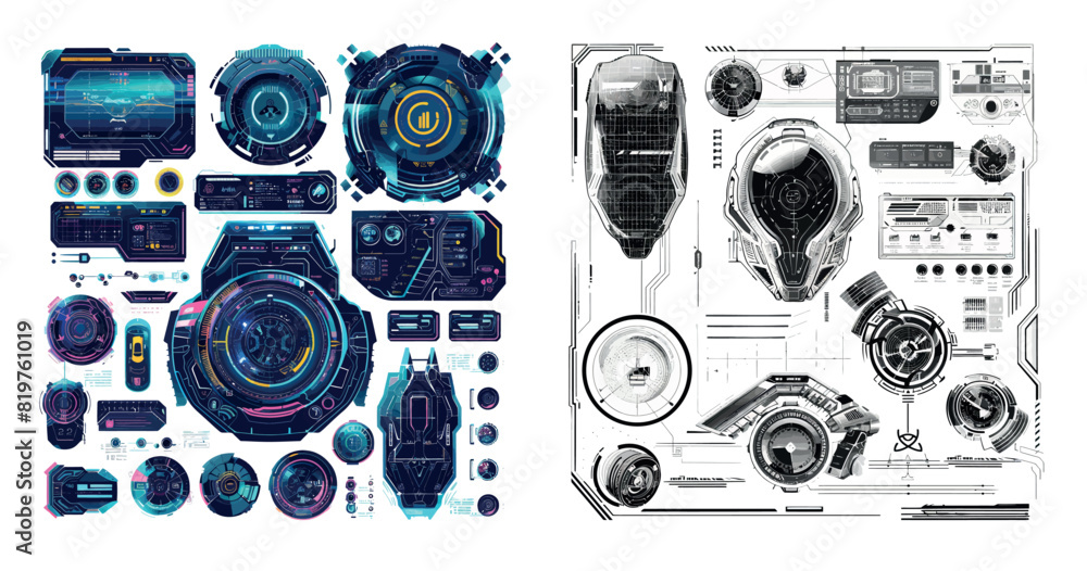 Poster A futuristic typography collection complete with a  HUD and big set of  interface elements. Modern illustration.