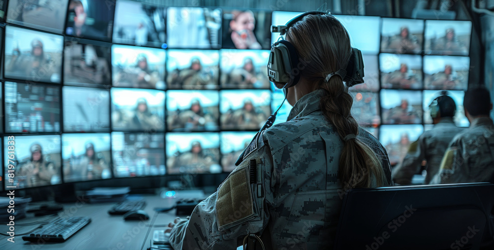 Poster in the central office, control and monitoring for managing national security, military surveillance 