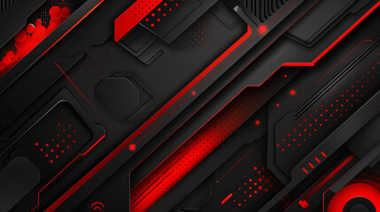 A black and red abstract design with red squares and black squares. The squares are arranged in a way that creates a sense of movement and energy. Scene is dynamic and bold