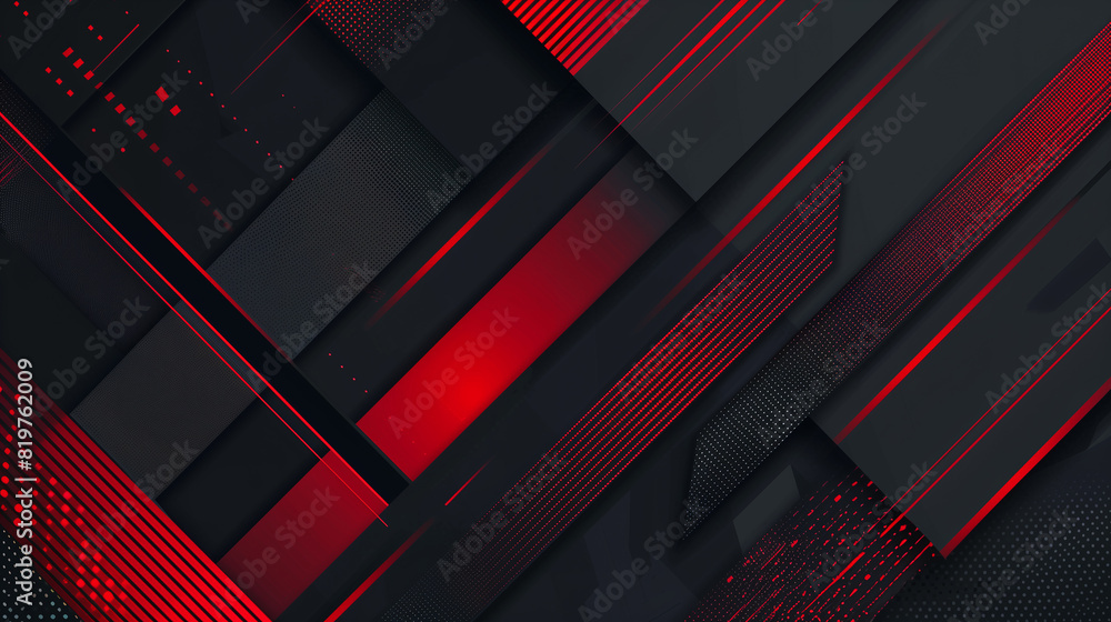 Poster a black and red abstract design with red squares and black squares. the squares are arranged in a wa