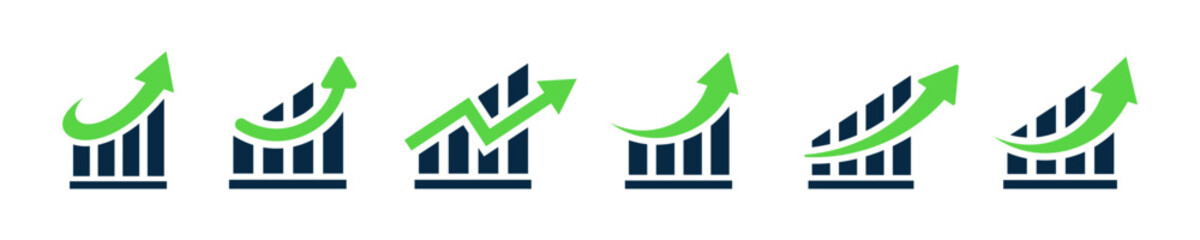 Set of growth graph vector icons. Business chart. Financial rise up. Increase profit.