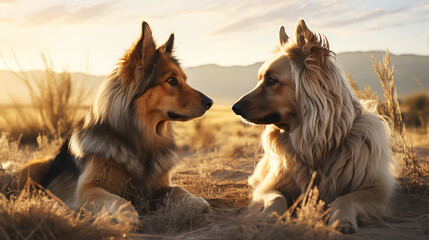The two dogs looked at each other