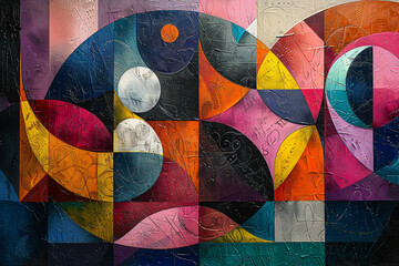 Fototapeta premium An abstract painting depicting the idea of ​​quantum reality, with colorful shapes and patterns that overlap in an unusual way