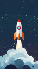 cartoon illustration of a rocket in space