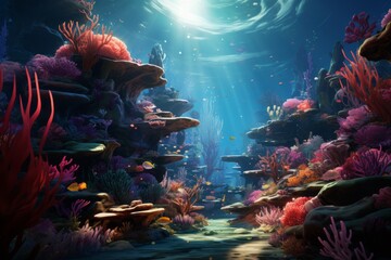 Colorful tropical fish in the aquarium. Underwater world with corals and tropical fish.