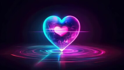 A heart with a heartbeat on it. The heart is surrounded by a circle of light