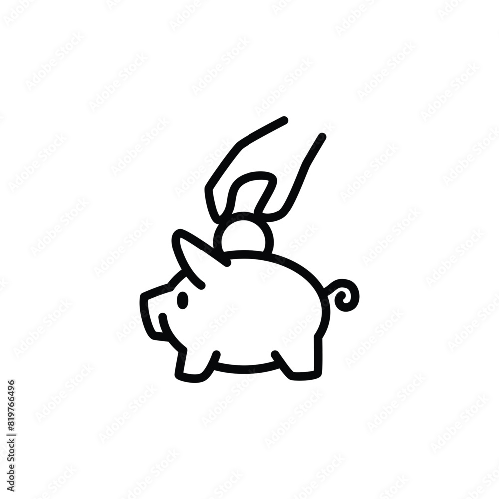 Poster saving money into piggy bag outline icon pixel perfect vector design good for website or mobile app