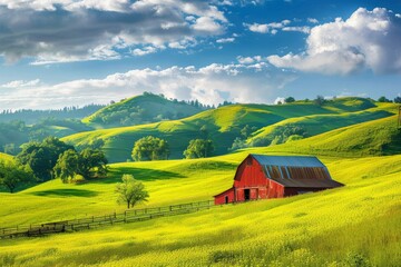 Obraz premium Tuscany - landscape with spring flowers. Beautiful simple AI generated image in 4K, unique.