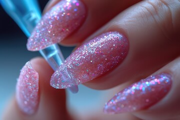 Gel Nail Polish Application A model getting a gel nail polish application, highlighting long-lasting and glossy nails