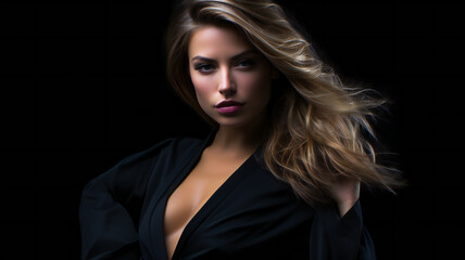 Fashion Portrait on a Dark Background.  Beautiful Woman Posing on Black