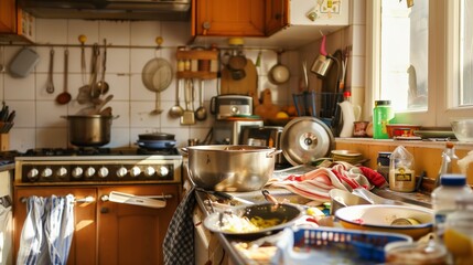 Messy kitchen of a disorganized hoarder