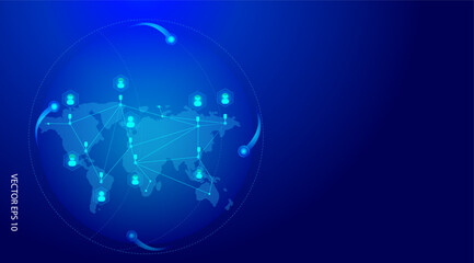 Vector illustration big data visualization global network connection and communication technology. Blue light background