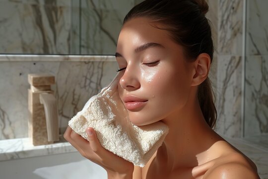 Makeup Remover Cloth Using a reusable makeup remover cloth, promoting sustainable beauty practices