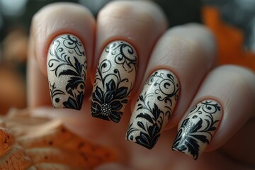 Manicure with Nail Stamps Nails with creative designs using nail stamps, offering nail art inspiration