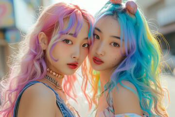 close-up portrait of very modern young Asian women representing the new generations.