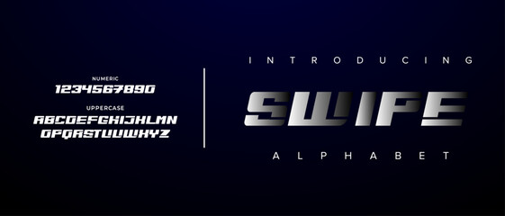 Swipe creative simple modern urban alphabet font. Digital abstract futuristic, logo, music, sport, minimal technology typography. Simple numeric vector illustration