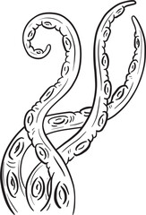 Cartoon octopus Tentacle Cthulhu Clipart Vector in Black and White 