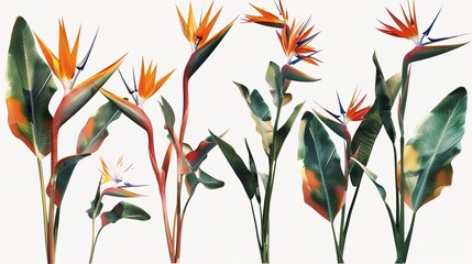 Collection Set of Stalk Bunch of Crane Strelitzia

