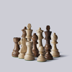 Wooden chess pieces and blank copy space