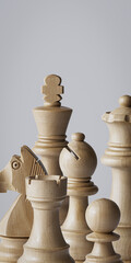Wooden chess pieces and blank copy space