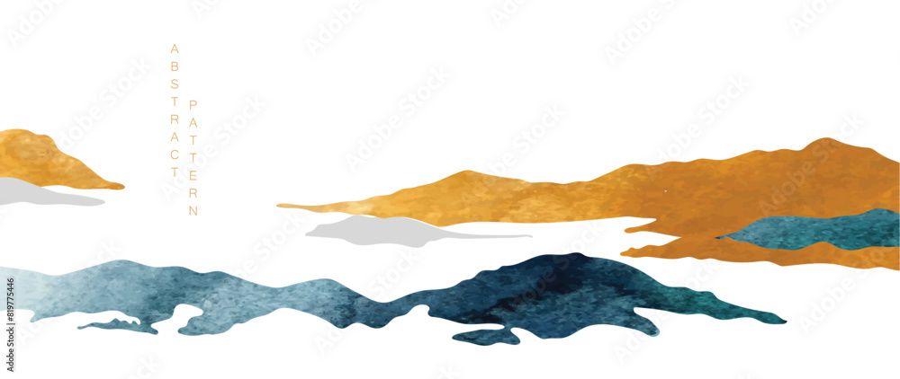 Wall mural japanese background with hand drawn line wave pattern vector. abstract template with geometric patte