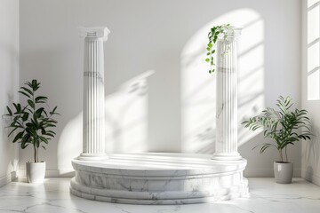 Naklejka premium Podium in Ancient greek mythology style interior design - Ai. Beautiful simple AI generated image in 4K, unique.