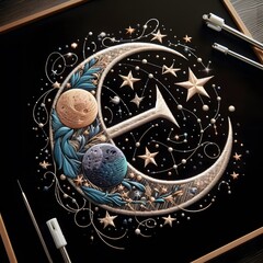 Chic Monogram Embroidery Design Personalized Elegance for Apparel & Accessories  Microstock