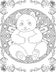 Panda on Mandala Coloring Page. Printable Coloring Worksheet for Adults and Kids. Educational Resources for School and Preschool. Mandala Coloring for Adults