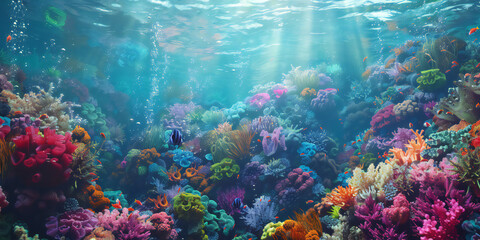 Dive into a vibrant underwater coral reef.