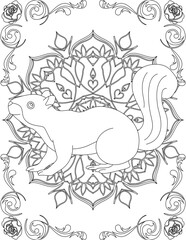 Squirrel on Mandala Coloring Page. Printable Coloring Worksheet for Adults and Kids. Educational Resources for School and Preschool. Mandala Coloring for Adults