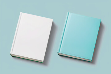 Two minimalist books: one white, the other blue with a light gray backdrop.