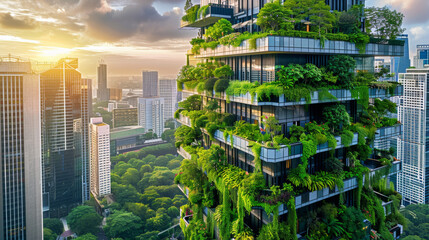 Modern urban environment coexisting with nature, green buildings, sustainable cityscapes, SCV Consulting balancing development and environmental preservation 