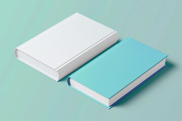 Two minimalist books: one white, the other blue with a light gray backdrop.