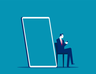 Businessman sitting with holding mobile phone and online transaction
