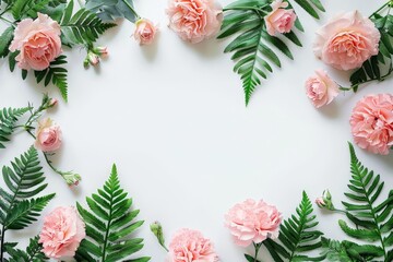 Fototapeta premium Drawing of a heart-shaped arch made of flowers. Backdrop with selective focus and copy space for the inscription. Beautiful simple AI generated image in 4K, unique.