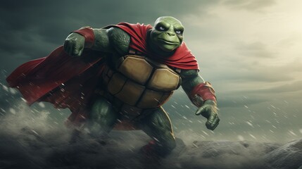 Old turtle in super hero mood - Cartoon character