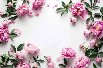 Drawing of a heart-shaped arch made of flowers. Backdrop with selective focus and copy space for the inscription. Beautiful simple AI generated image in 4K, unique.